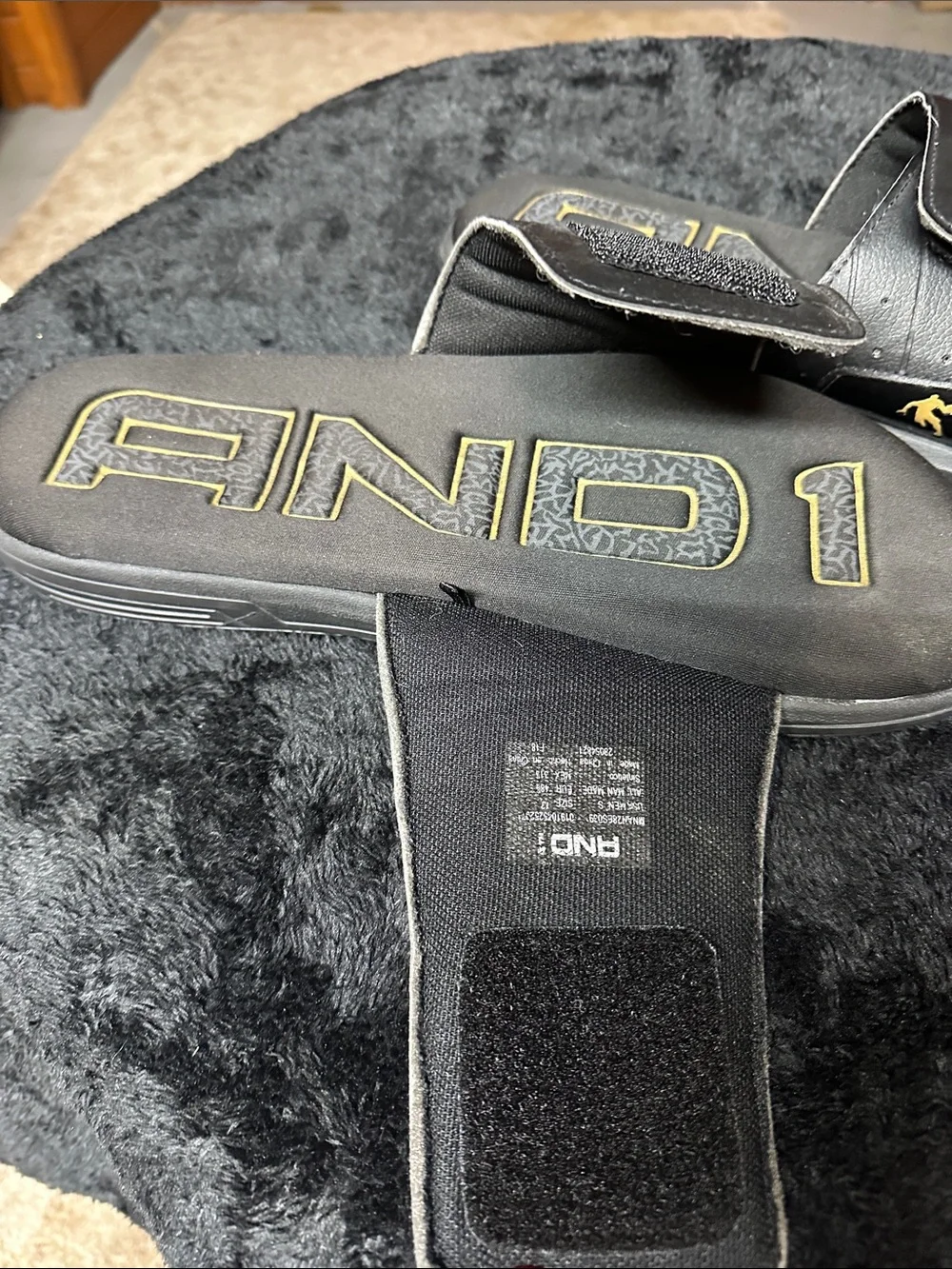ANDI SZ 13 Men's Black Slide Sandals with Adjustable Strap